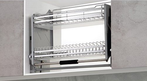 Adjustable Pull down Basket for convenient and flexible storage in kitchen cabinets, maximizing space efficiency