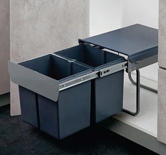 Ball-Bearing Double Waste Bin for smooth sliding operation and efficient waste management in kitchen cabinets