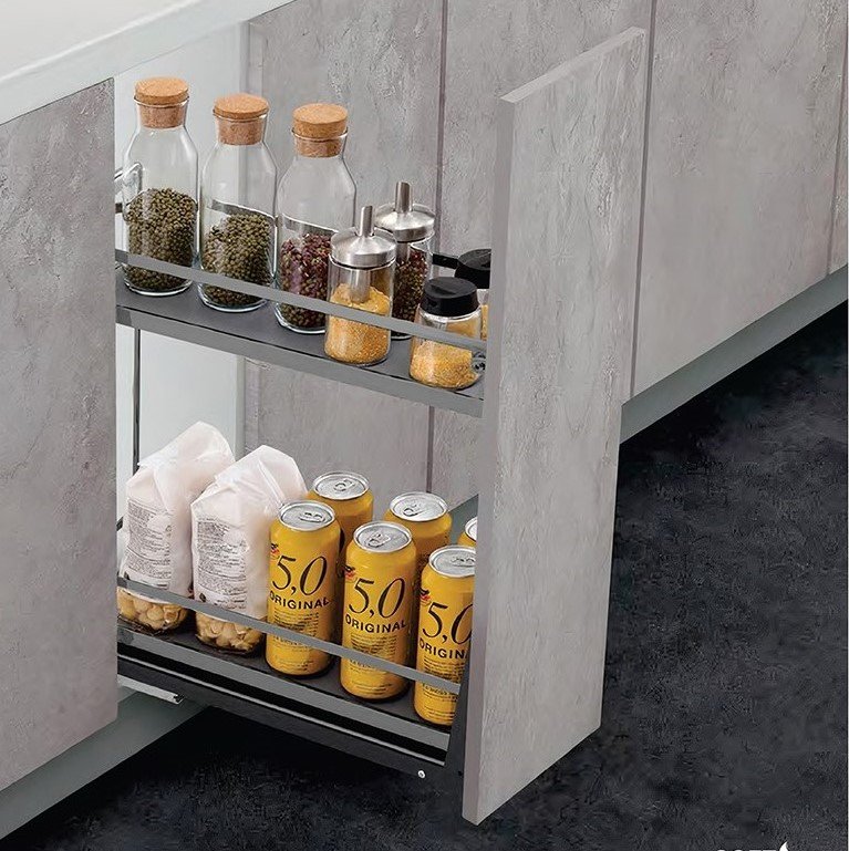 Two self Bottle Pullout for organized and convenient storage of bottles in modular kitchens